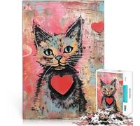 Gatto di San Valentino con cuore Puzzle da 1000 pezzi per adolescenti per il giocattolo di sfida del gioco educativo Interazione genitore-figlio 38x26cm