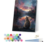 Gatto Dipingere con i Numeri Adulti con Telaio, Dipingere con i Numeri Fiume, Fai da te Paint by Numbers Kits con 3 Pennelli e Pigmento Acrilico, pour Decorazioni Casa, Regalo Donna 50x65cm S-5627