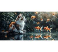 Gatto Dipingere con i Numeri Kit, Pesce Grande Paint by Numbers Adulti, Set di Pittura con i Numeri, Kit Pittura Acrilica, Principianti Facile su Tela Fai da Te Pittura a Olio,Decor 70x140cm J0L-395