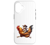 Gatto divertente che cavalca il gallo cowboy rodeo gatto che cavalca il pollo Custodia per iPhone 16