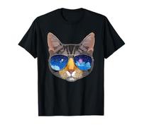 Gatto divertente che indossa occhiali da sole con riflesso del cielo Maglietta