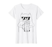 Gatto Divertente con Birra e Occhiali da Sole Maglietta, Donna, Bianco, XXL