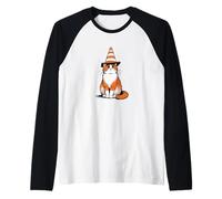 Gatto Divertente con Cono di Traffico sul Meme Testa Assurdo Maglia con Maniche Raglan
