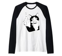 Gatto Divertente Dito Medio Amante dei Gatti Maglia con Maniche Raglan