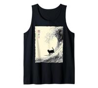 Gatto Divertente Surfing The Great Wave Giapponese Ukiyo-e Cat Canotta