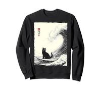 Gatto Divertente Surfing The Great Wave Giapponese Ukiyo-e Cat Felpa