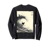 Gatto Divertente Surfing The Great Wave Giapponese Ukiyo-e Cat Felpa