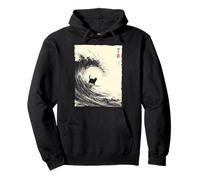 Gatto Divertente Surfing The Great Wave Giapponese Ukiyo-e Cat Felpa con Cappuccio