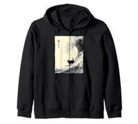 Gatto Divertente Surfing The Great Wave Giapponese Ukiyo-e Cat Felpa con Cappuccio