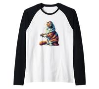 Gatto Divertente Videogiochi Ragdoll Gatto Gattino Kitty Gamers Maglia con Maniche Raglan