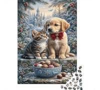 gatto& Dog Puzzle 1000 Pezzi Cartone Spesso Allenamento Cognitivo Fortezza Nevato Miglioramento Memoria Anziani, Tempo Libero, 70x50cm/1000pcs