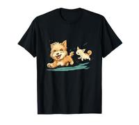 Gatto e cane che giocano insieme per un divertente costume da giorno Maglietta