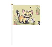 Gatto e farfalla sei pezzi stampato su entrambi i lati bandiera portatile 14 x 20,8 cm, adatta per tifare attività di squadra