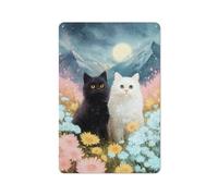 Gatto e gatti bianchi tra i fiori in latta, decorazione artistica da parete per bar, pub, club, caffetteria, fattoria, bianco, 30 x 20 cm
