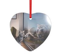 Gatto e Riflessione Tigre Stampa Animale Cuore Rotondo Acrilico Accessori Festivi Ornamento Per Natale Multi Scena Decorazioni Regali