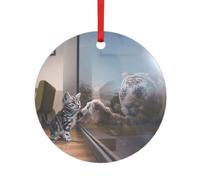 Gatto e Riflessione Tigre Stampa Animale Cuore Rotondo Acrilico Accessori Festivi Ornamento Per Natale Multi Scena Decorazioni Regali