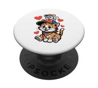 Gatto e Topolino Amici - Design Cartoon di Amicizia Animale PopSockets PopGrip Adesivo