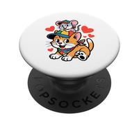 Gatto e Topolino Amici - Design Cartoon di Amicizia Animale PopSockets PopGrip Adesivo