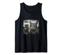 Gatto e UFO scattare Selfie Foto in Stile Schizzo Vintage Canotta