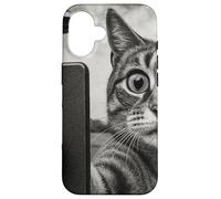 Gatto e UFO scattare selfie foto in stile schizzo vintage Custodia per iPhone 16