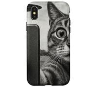Gatto e UFO scattare selfie foto in stile schizzo vintage Custodia per iPhone X/XS