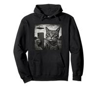 Gatto e UFO scattare Selfie Foto in Stile Schizzo Vintage Felpa con Cappuccio
