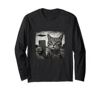 Gatto e UFO scattare Selfie Foto in Stile Schizzo Vintage Maglia a Manica
