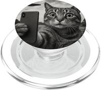 Gatto e UFO scattare selfie foto in stile schizzo vintage PopSockets PopGrip per MagSafe