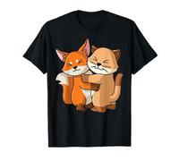 Gatto e volpe carino abbraccio animali coccole Maglietta
