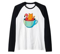 Gatto fenicottero Floatie tazza da caffè divertente Chill Kitty Pool Latte Maglia con Maniche Raglan