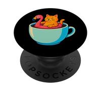 Gatto fenicottero Floatie tazza da caffè divertente Chill Kitty Pool Latte PopSockets PopGrip Adesivo