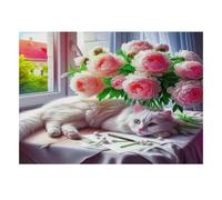 Gatto fiore finestra puzzle, 1000 pezzi, gioco interno adulto | 70 x 50 cm, in cartone, per esercizi mentali, finitura superficiale liscia, amanti dell'arte, riduzione dello stress