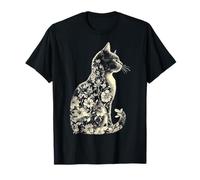 Gatto Fiori Illustrazione Astratta Motivo Animale Stampa Art Cat Maglietta