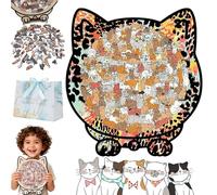 Gatto FöRmiges Puzzle in legno, puzzle per gatti, puzzle in legno, puzzle in legno, 135 pezzi, a forma di gatto, per amanti dei gatti, decorazione per la casa (E)