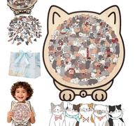 Gatto FöRmiges Puzzle in legno, puzzle per gatti, puzzle in legno, puzzle in legno, 135 pezzi, puzzle in legno a forma di gatto, per amanti dei gatti, decorazione per la casa (A)
