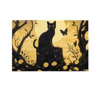 Gatto Foglia Giallo 1000 Pezzi Puzzle Per Adulti Puzzle In Legno Per Adulti Regali Decorazione Domestica