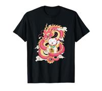 Gatto fortunato e drago simbolo della fortuna orientale arte giapponese Maglietta