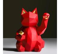 Gatto Fortunato, Gatto Decoro Scultura, Figurine Animali Astratti Geometrico Superficie Statue in Resina Regalo Presente per L'arredamento Desktop Home Office, Gatto Decor, Red, 18.5 * 13 * 24.5cm