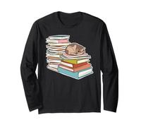 Gatto Gattino Che Dorme sulla Cima di Pile di Libri Lettore di Lettura Maglia a Manica