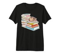 Gatto Gattino Che Dorme sulla Cima di Pile di Libri Lettore di Lettura Maglietta Premium