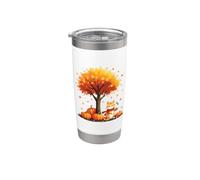 Gatto gattino con caffè freddo sotto autunno albero gatto ciao autunno Bicchiere termico in acciaio inox doppia parete