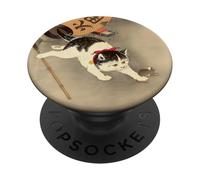Gatto giapponese che insegue il topo lanterna vintage stile arte asiatica PopSockets PopGrip Adesivo