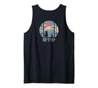 Gatto Giapponese Che osserva Monte Fuji Tramonto Calma Kanji Art Canotta