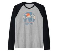 Gatto Giapponese Che osserva Monte Fuji Tramonto Calma Kanji Art Maglia con Maniche Raglan