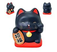 Gatto Giapponese Portafortuna Nero in Argilla - Maneki Neko, Lucky Cat, Prodotto in Giappone - Statuetta Salvadanaio di Buona Fortuna, Prosperità, Ricchezza, Salute (Altezza H10,5cm)