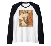 Gatto Giapponese retrò Ukiyo-e Kimono Neko Vintage Maglia con Maniche Raglan