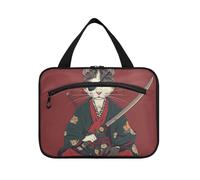 Gatto Giapponese Samurai Rosso Appeso Cosmetici Borse per le Donne con Gancio, Accessori di Design Borsa Trucco per Accessori da Viaggio per le Donne Zaino Bolso para maquillaje L