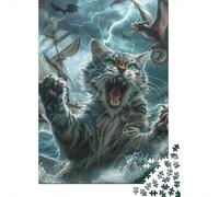 Gatto Gigante Puzzle 1000 Pezzi Gioco di Puzzle 1000 Pezzi Carta Tempesta Marina Arredamento Casa Relax Regalo Famiglia 52x38cm/1000pcs
