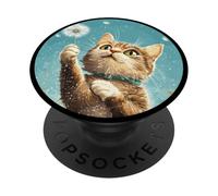 Gatto giocoso con dente di leone per un umore spensierato PopSockets PopGrip Adesivo