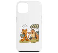 Gatto giocoso ruba pesce divertente mercato venditore Chase Custodia per iPhone 13